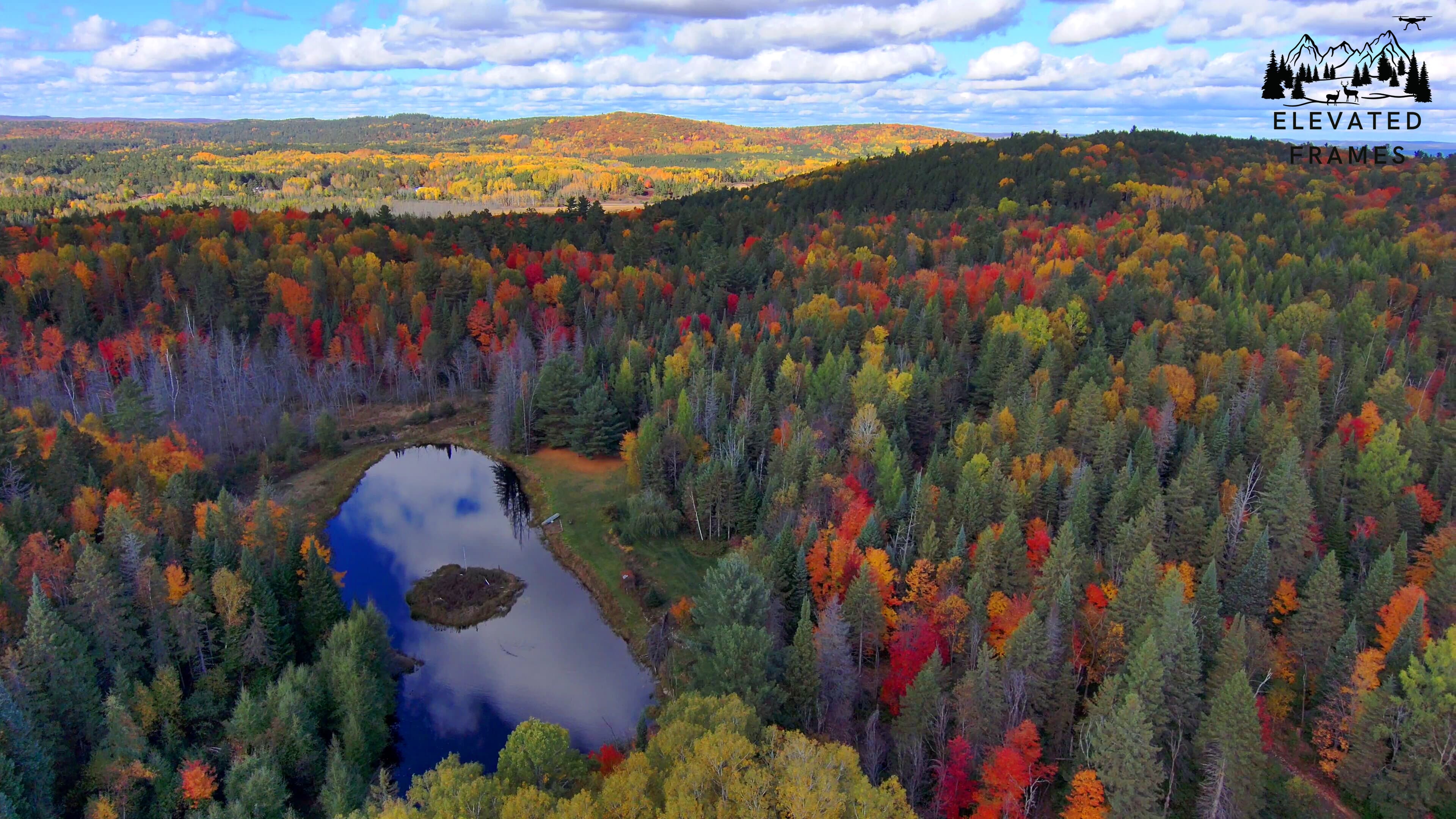 Quiet private pond surrounded by fall foliage