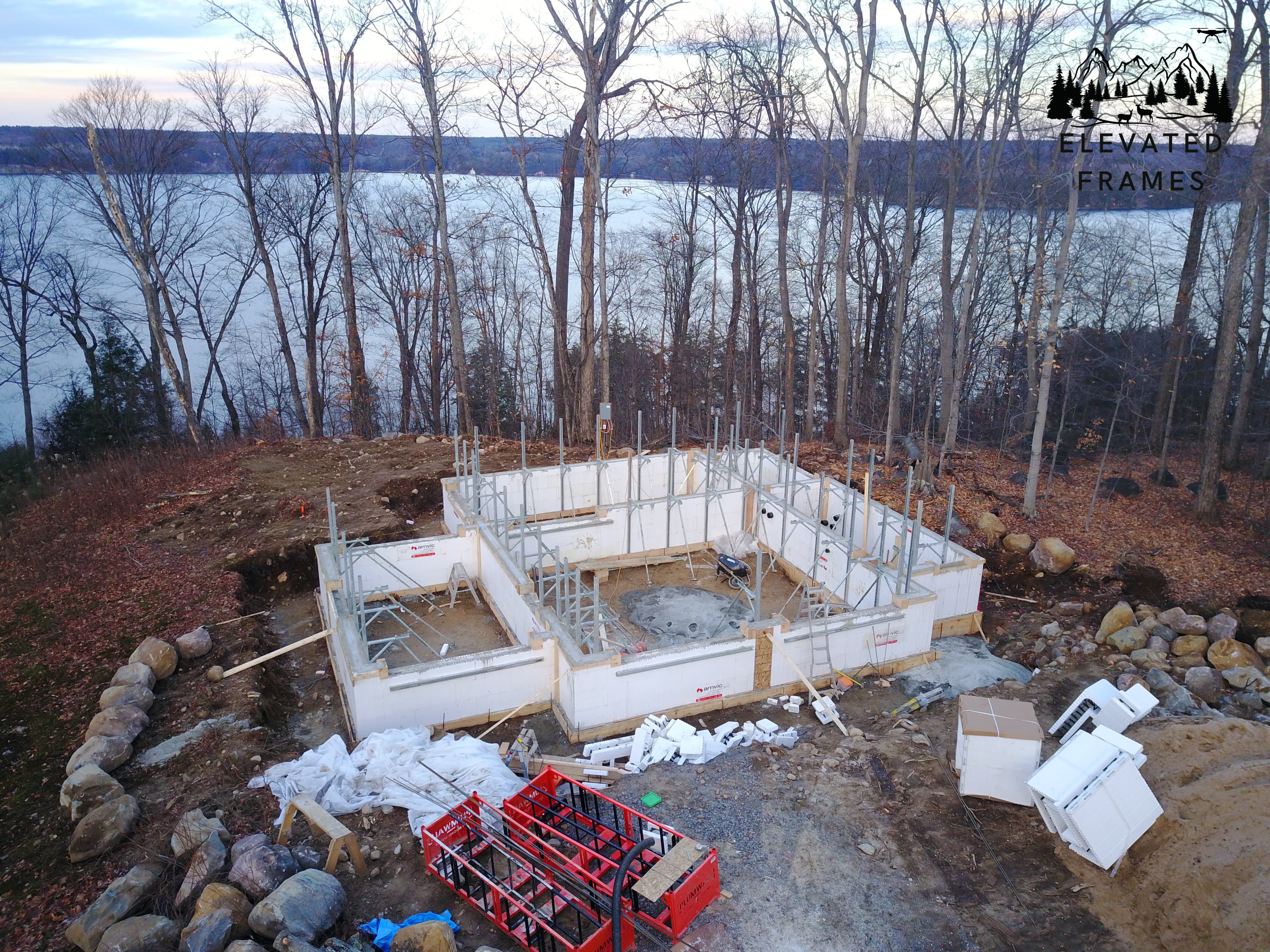 ICF foundation walls during construction