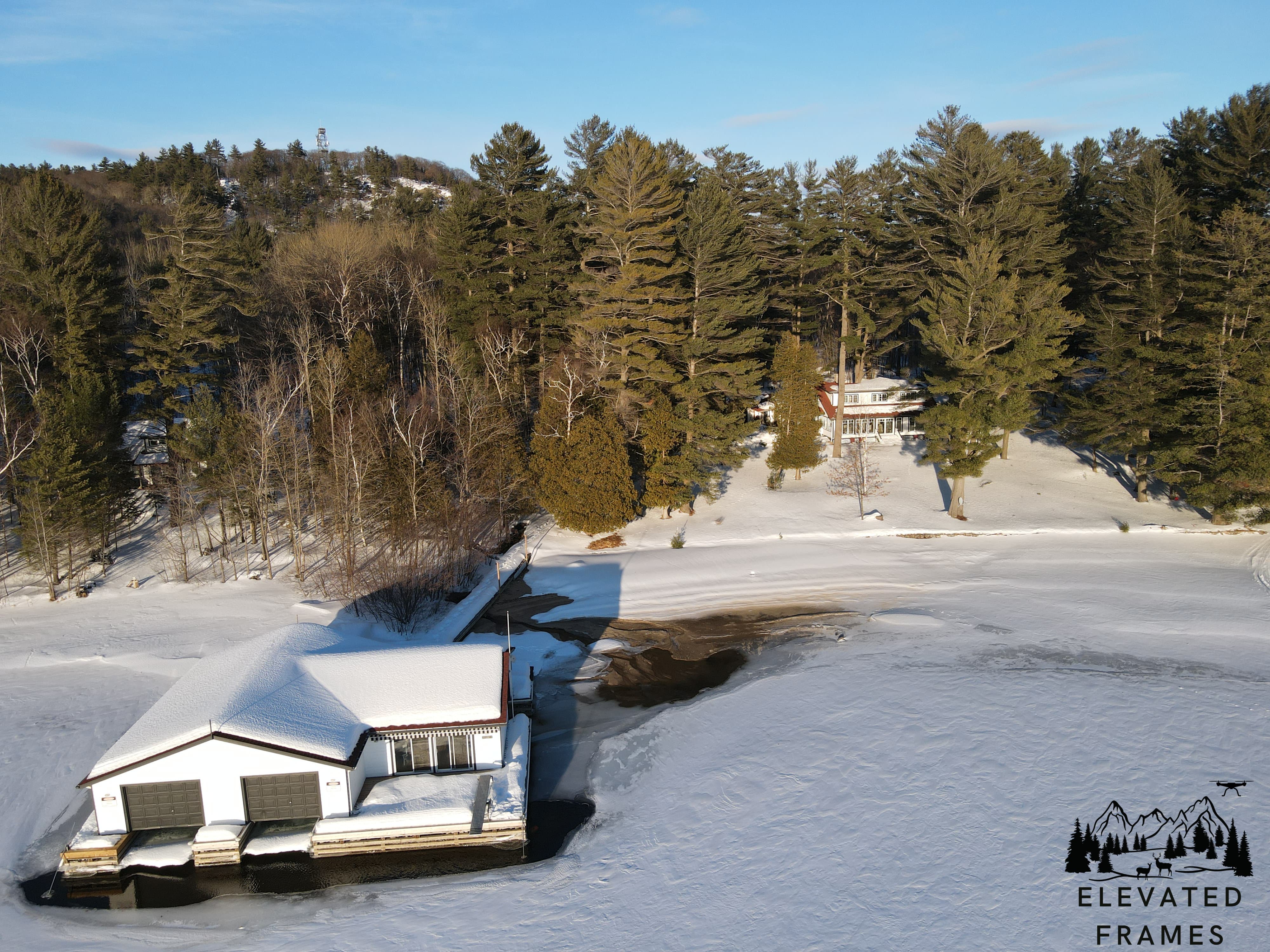 Aerial view over Lake of Bays cottage country