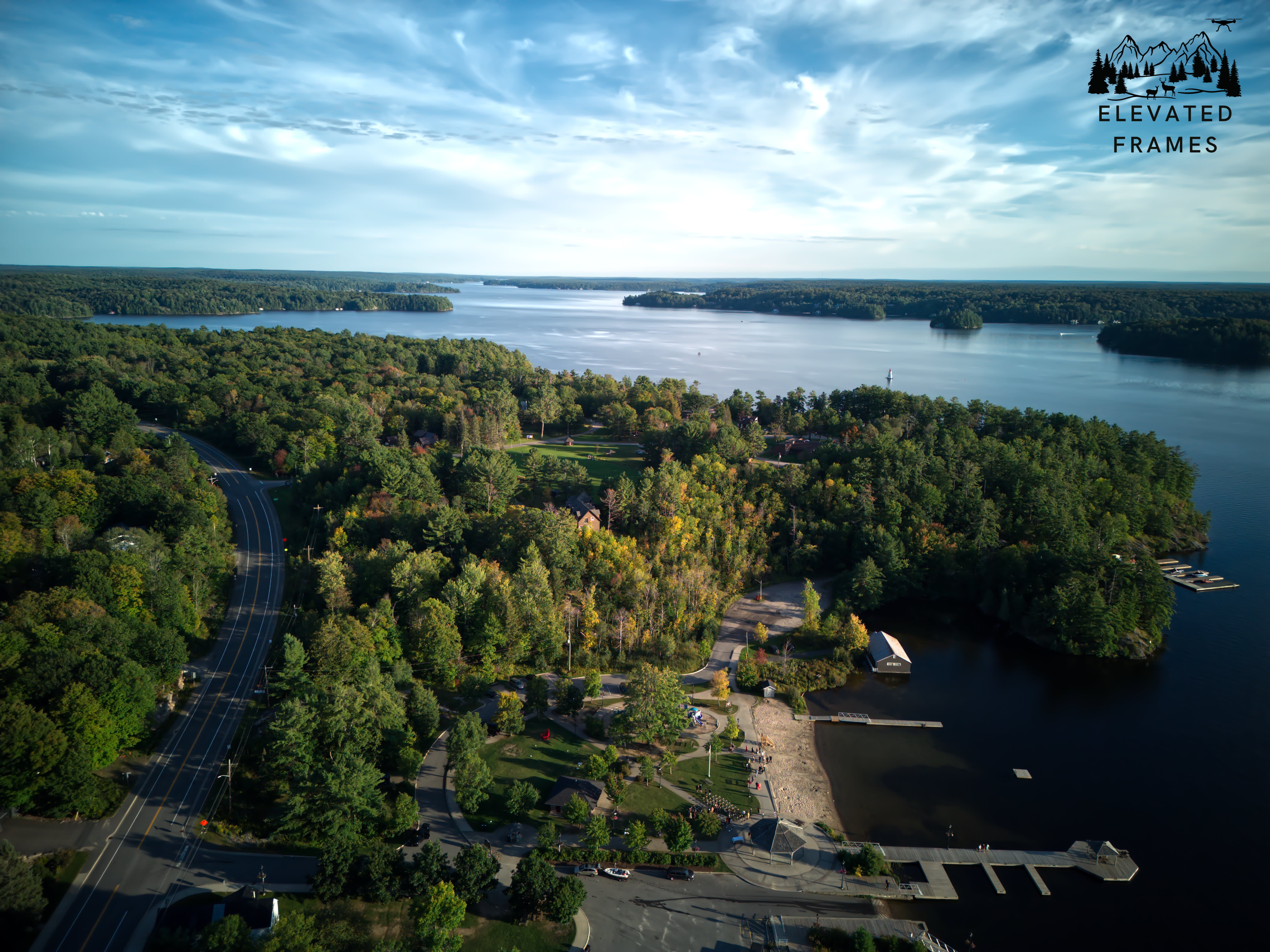Lake Rosseau cottage and waterfront aerial