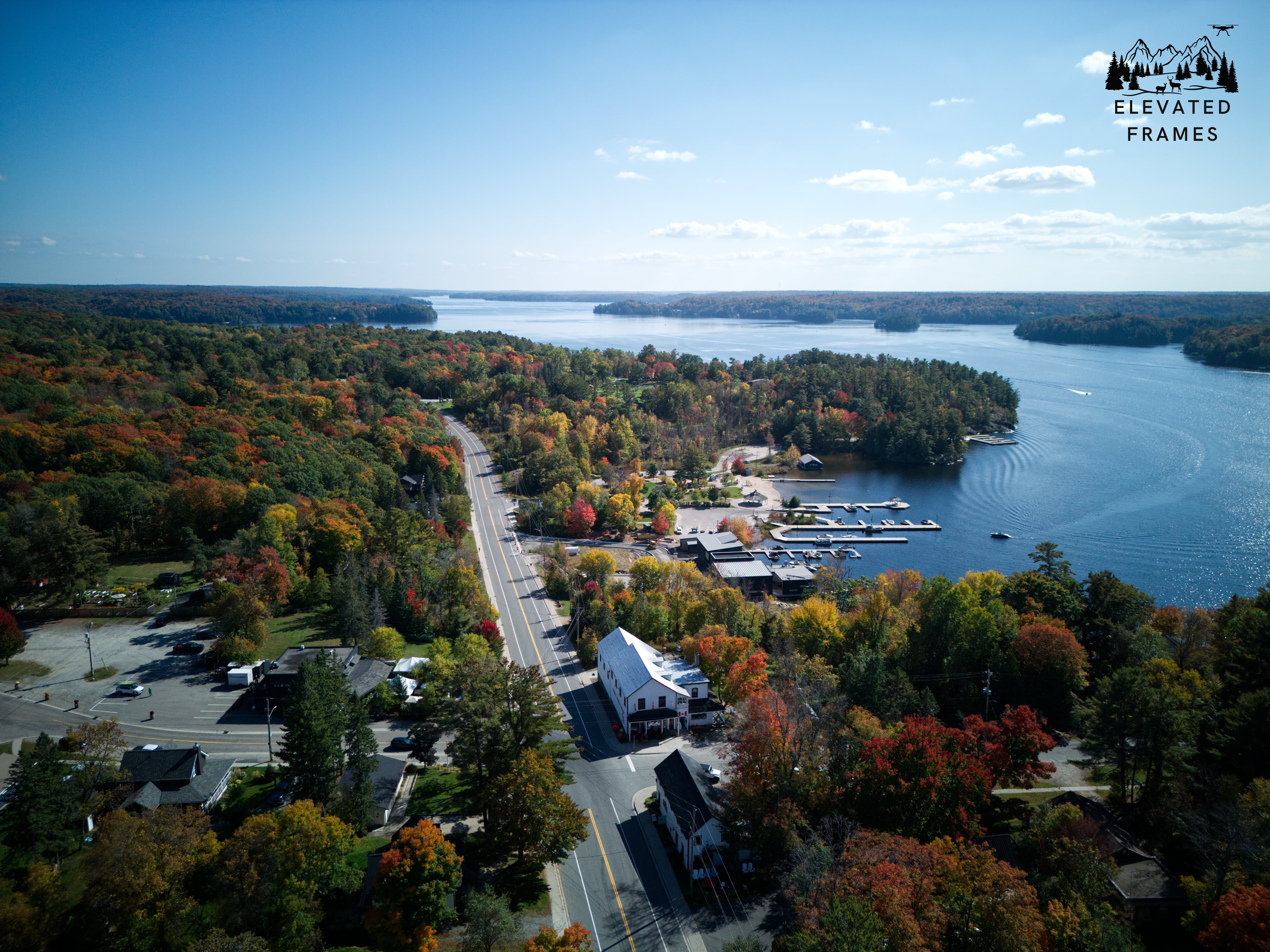 Rosseau town in autumn from above