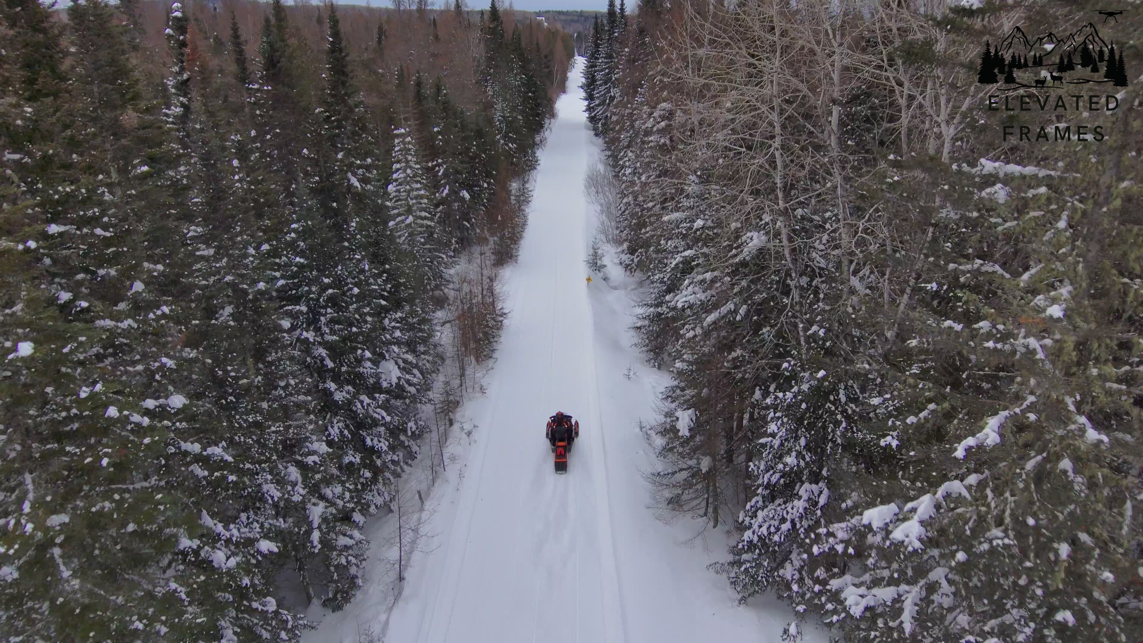 Snowmobiling across frozen northern landscape
