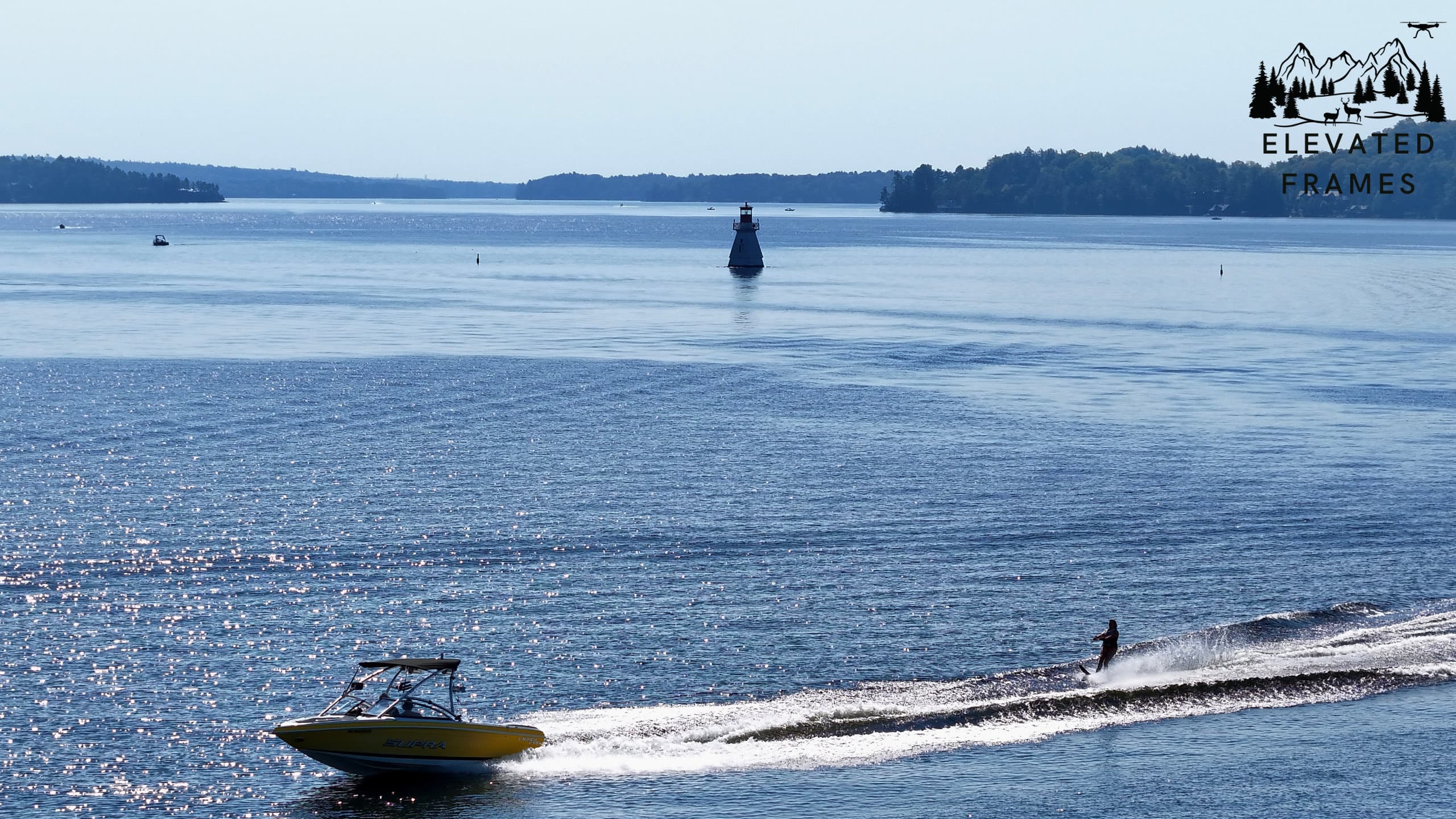 Water skiing on a calm northern lake